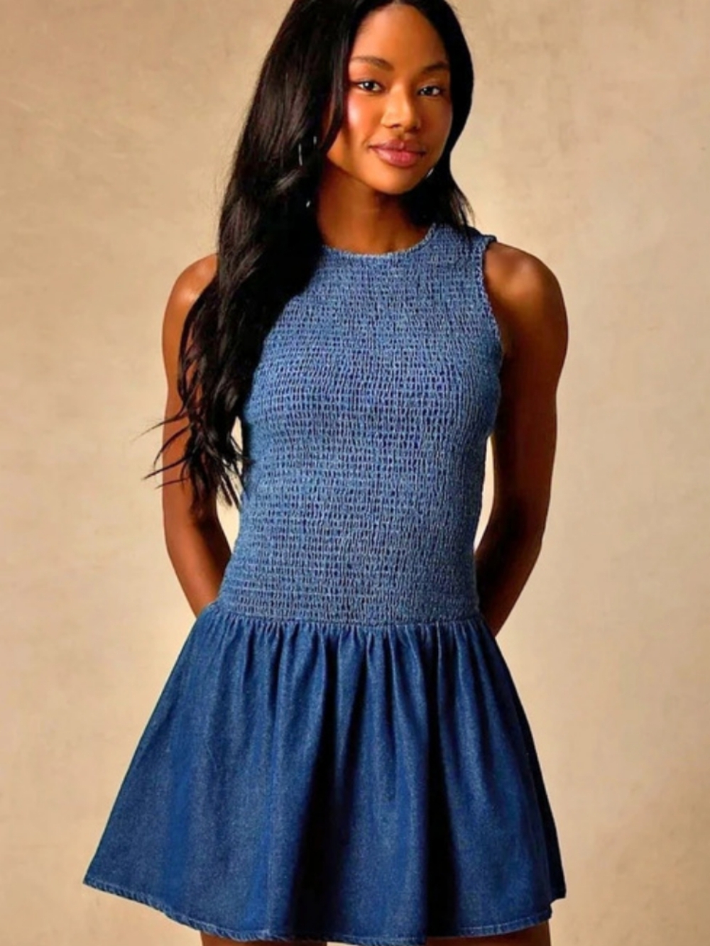 Lulus Aisha Medium Wash Denim Smocked Mini Dress